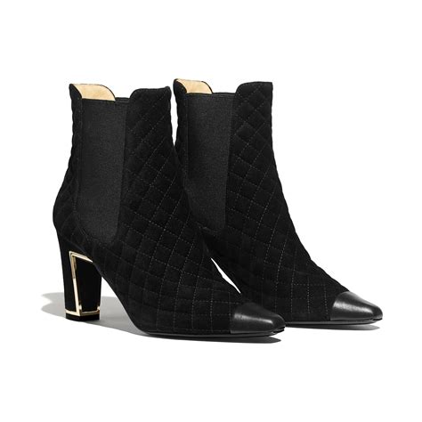 chanel black suede ankle boots|Chanel leather boot with heel.